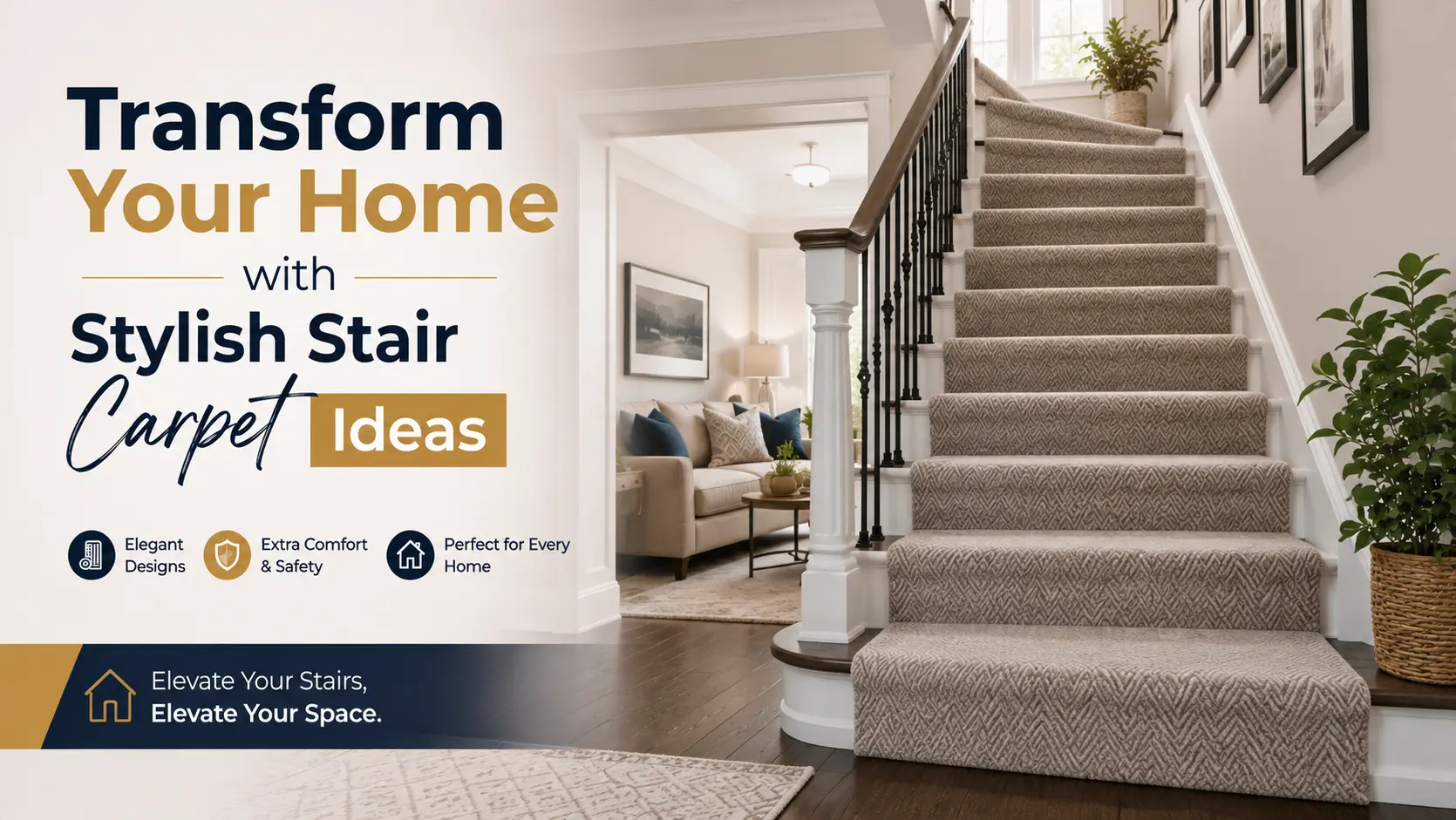 Transform Your Home with Stylish Stair Carpet Ideas featuring a modern fully carpeted staircase in a contemporary home.