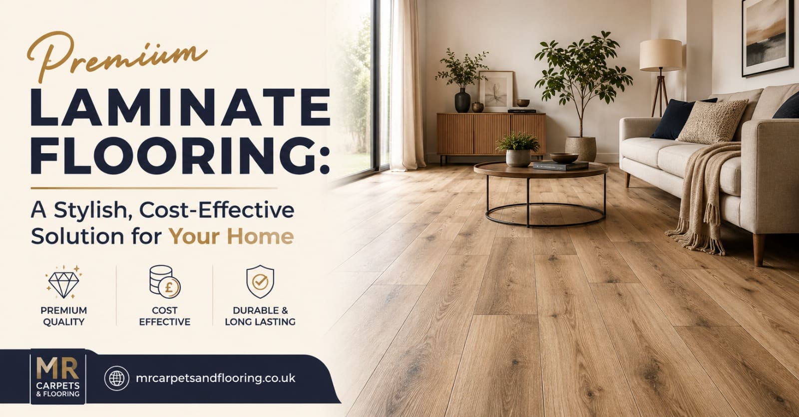 Premium laminate flooring in modern living room – stylish and cost-effective home flooring solution by MR Carpets and Flooring