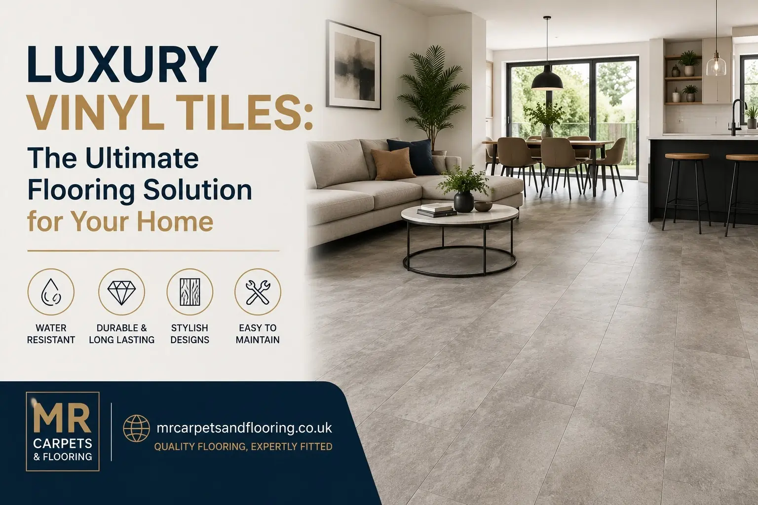 Luxury vinyl tiles in modern home interior – durable, stylish, and water-resistant flooring by MR Carpets and Flooring