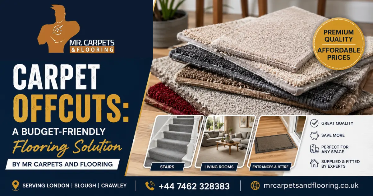 Premium carpet offcuts stacked in different colours with modern carpet flooring installations by MR Carpets and Flooring.
