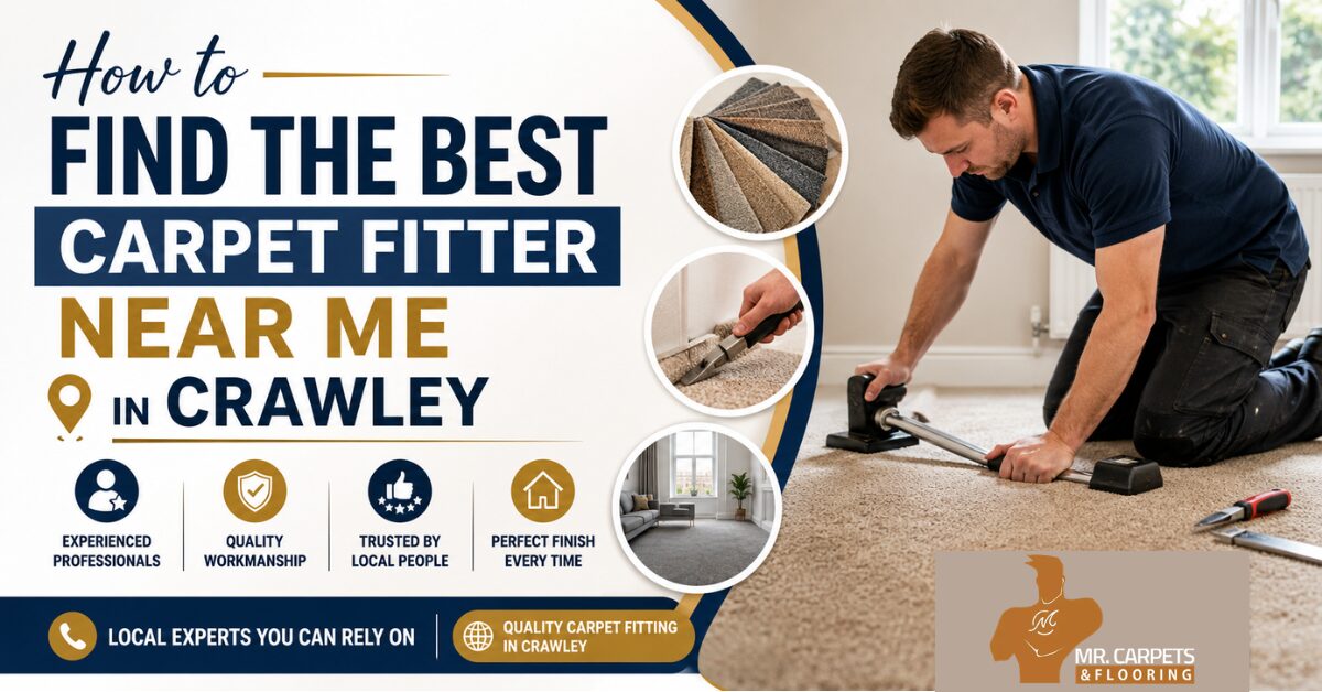 Professional carpet fitter installing carpet in a home in Crawley – guide to finding the best carpet fitter near me